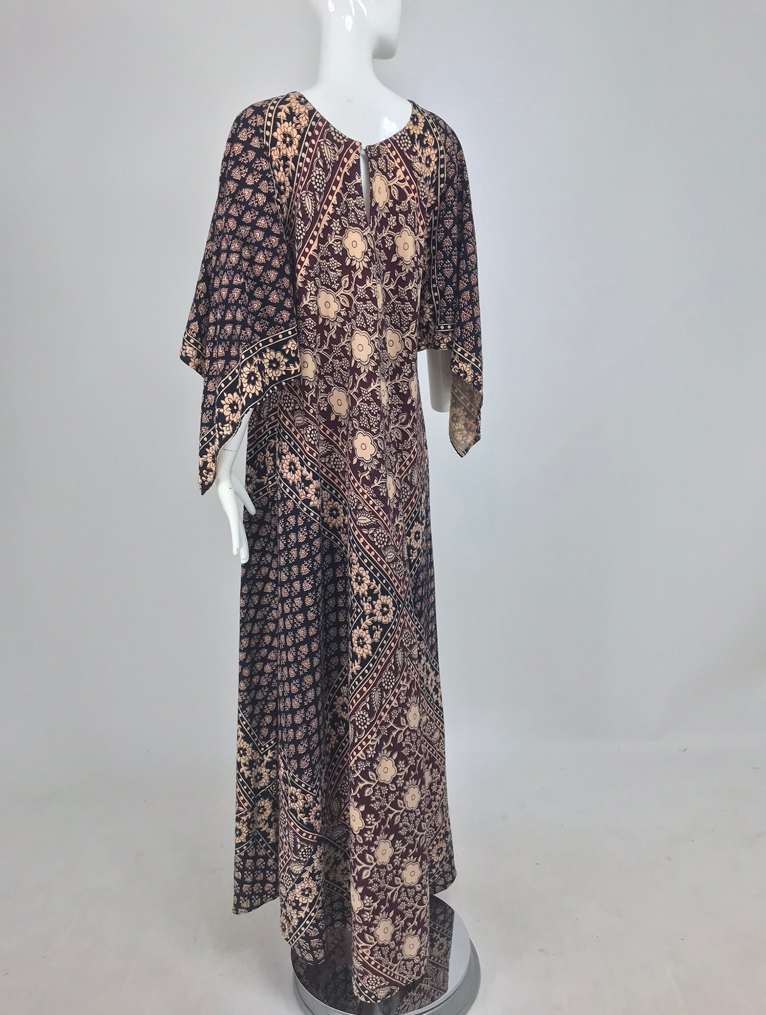 SOLD India Block Printed Cotton Bias Cut Maxi Dress Caftan 1960s – Palm ...