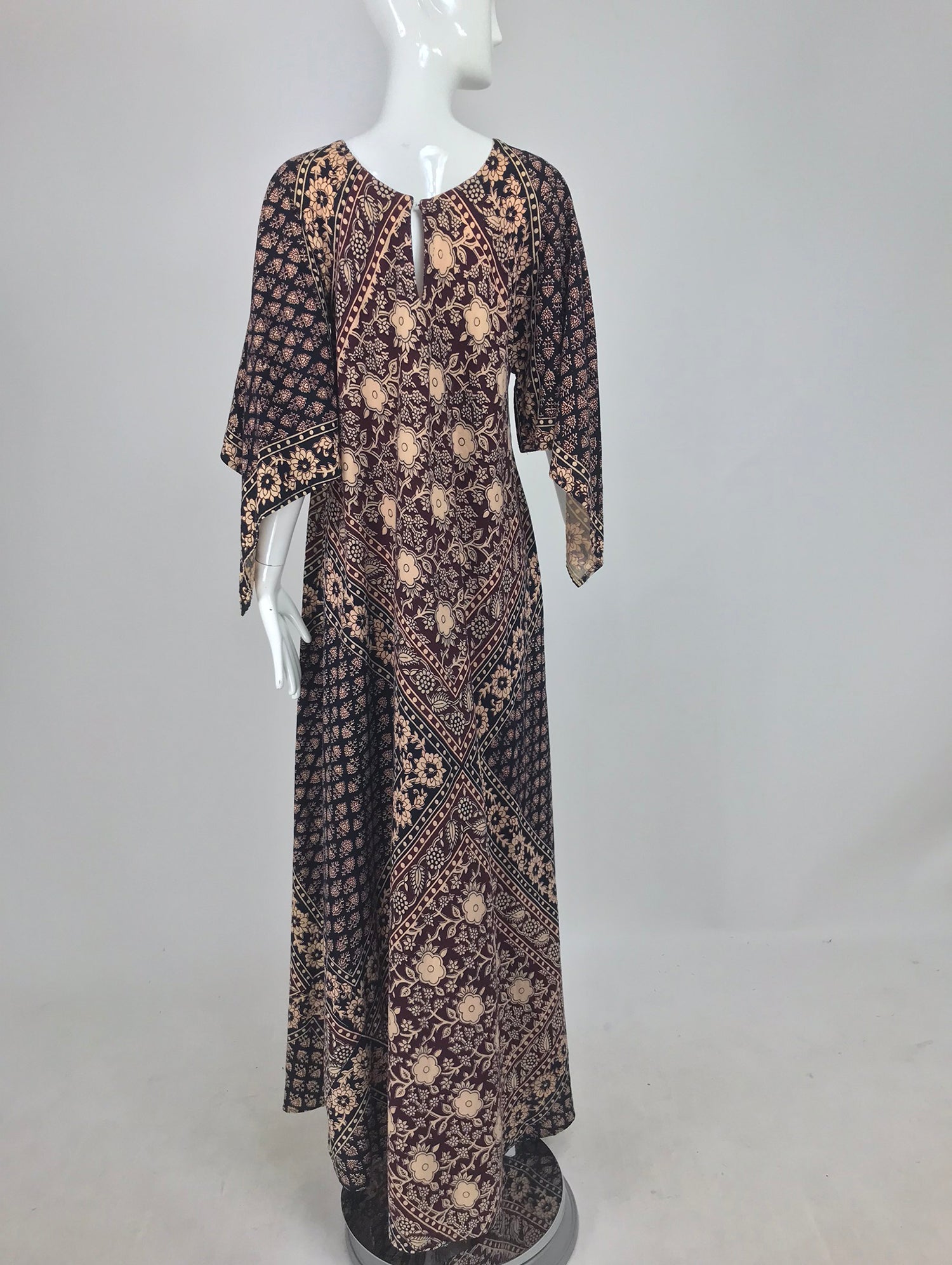 SOLD India Block Printed Cotton Bias Cut Maxi Dress Caftan 1960s – Palm ...