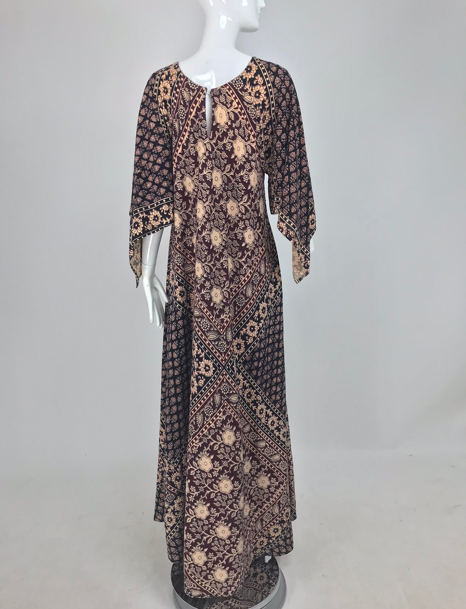 SOLD India Block Printed Cotton Bias Cut Maxi Dress Caftan 1960s – Palm ...