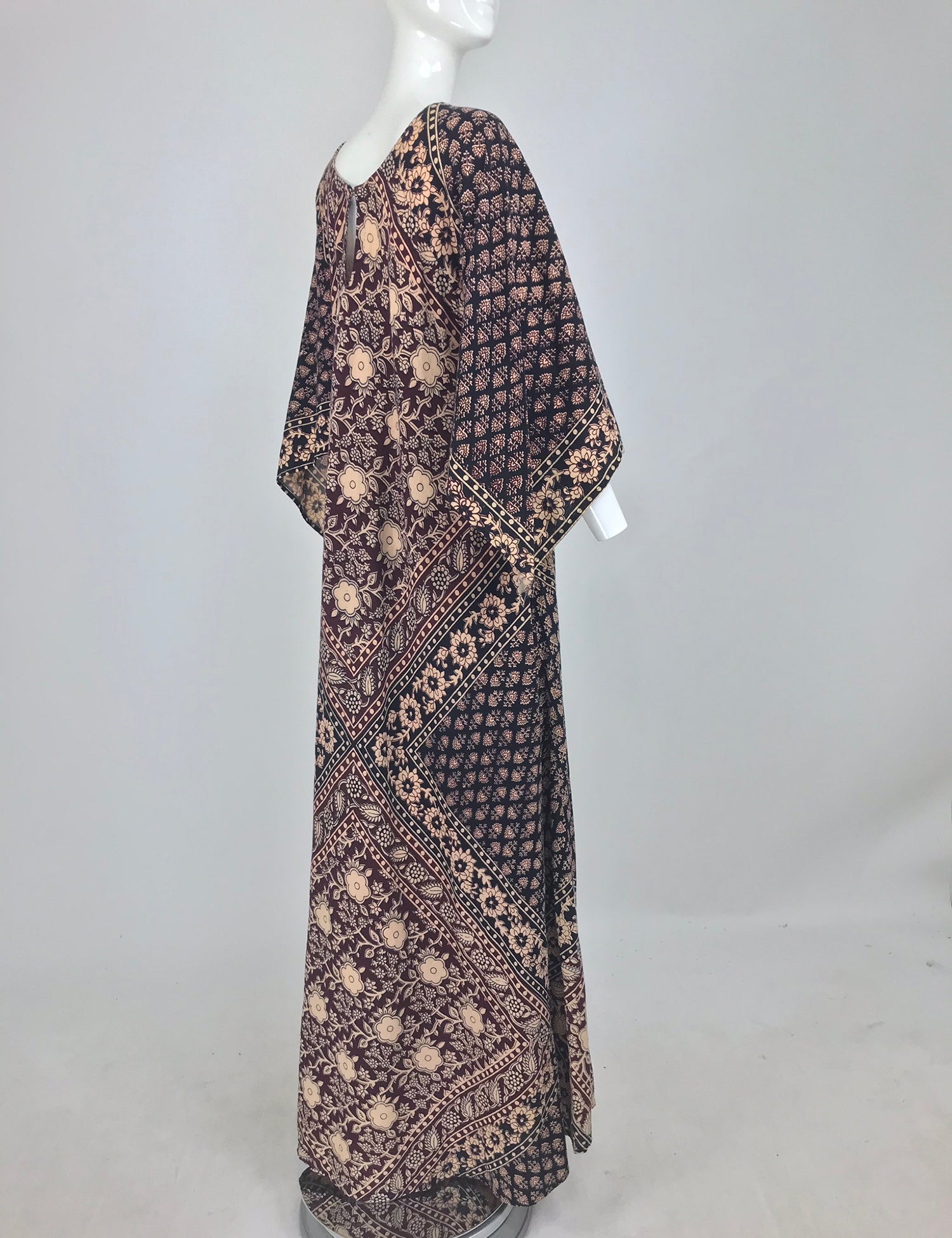 SOLD India Block Printed Cotton Bias Cut Maxi Dress Caftan 1960s – Palm ...