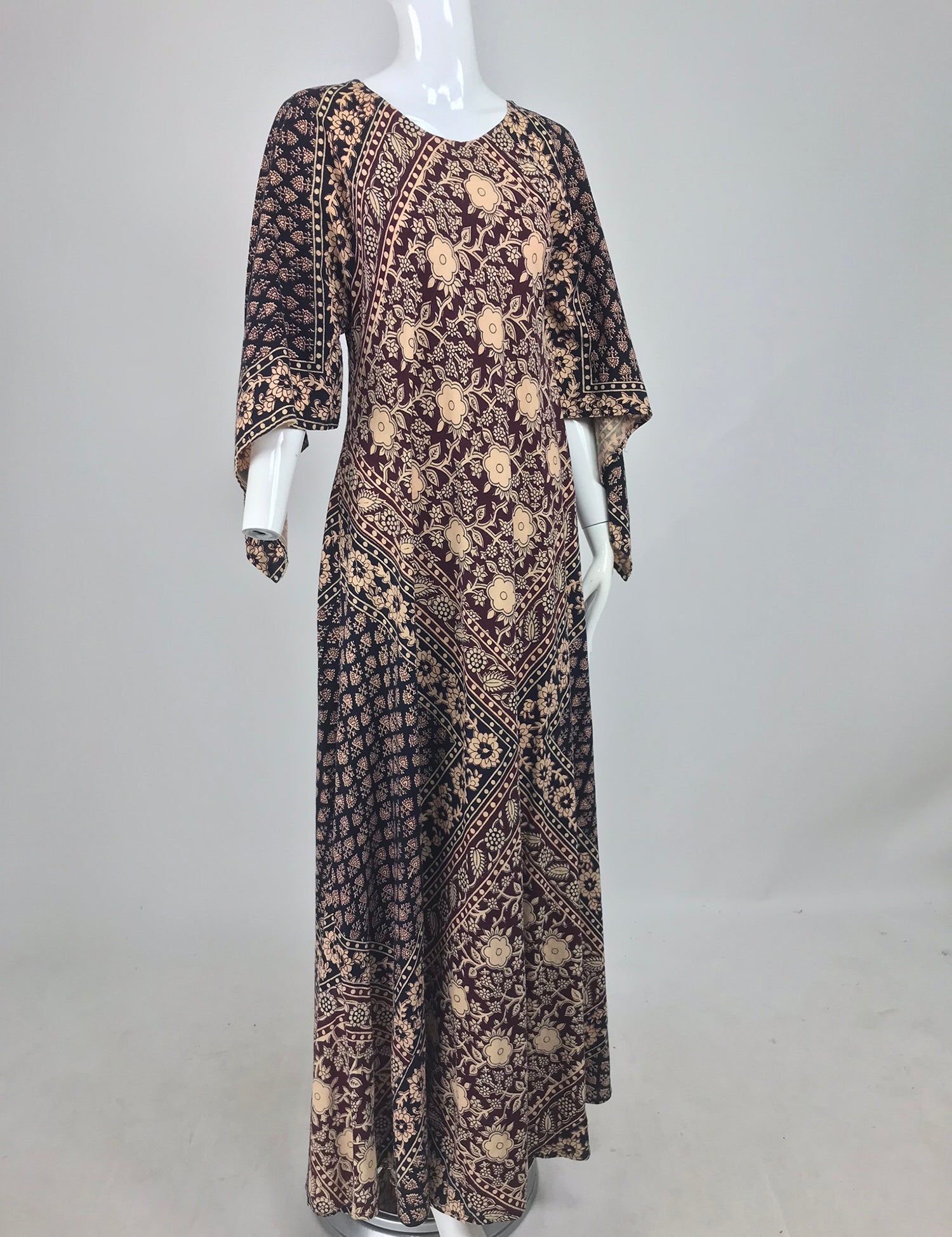 SOLD India Block Printed Cotton Bias Cut Maxi Dress Caftan 1960s – Palm ...