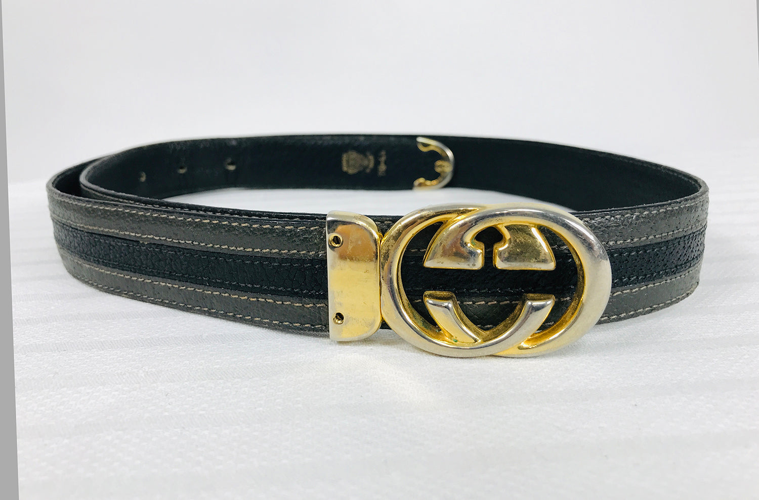 Vintage Gucci Grey & Black Belt & Gold Buckle – Palm Beach Vintage