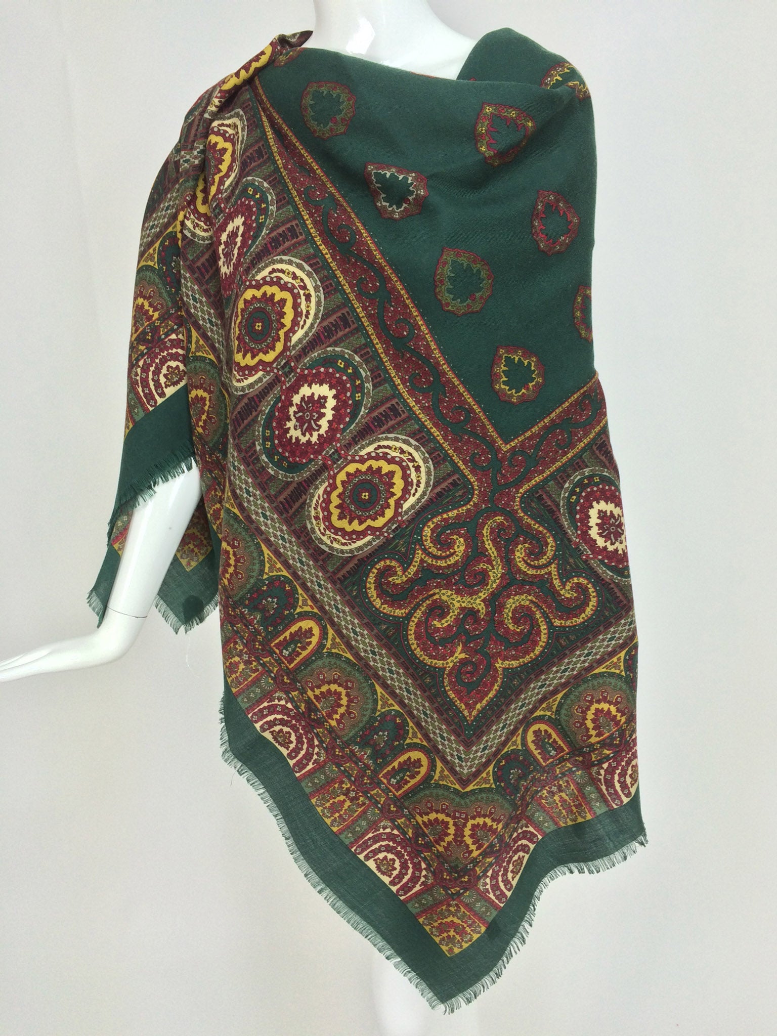 SOLD Gucci forest green paisley wool challis shawl 1980s – Palm Beach ...