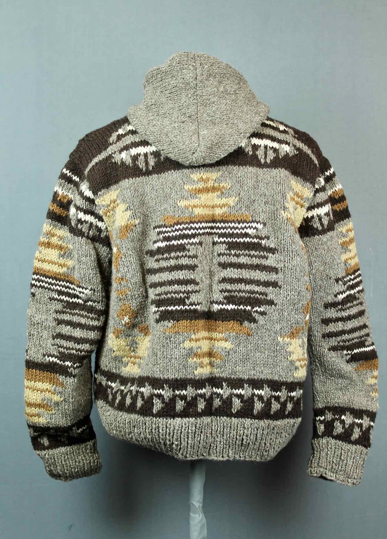 Hand knitted wool jacket - grey brown tan – Wildflower Clothing NZ