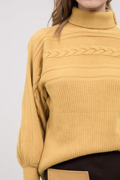 TURTLENECK CABLE KNIT SWEATER