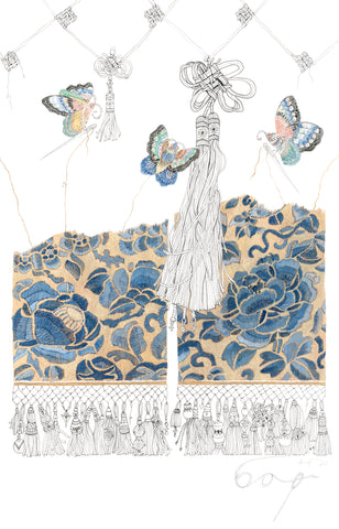 embroidery drawing commission gouache ink textile chinese satin stitch