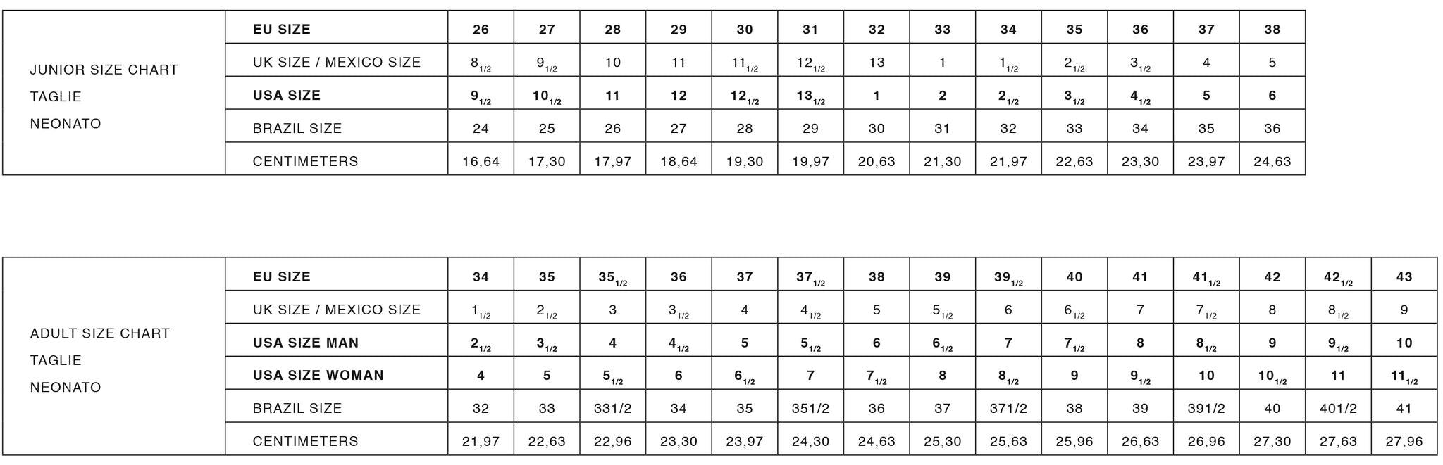 superga shoe size chart