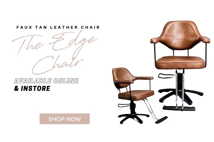 The Edge Chair at hair Beauty Ink for barber and hair salons shop online now faux tan leather chair