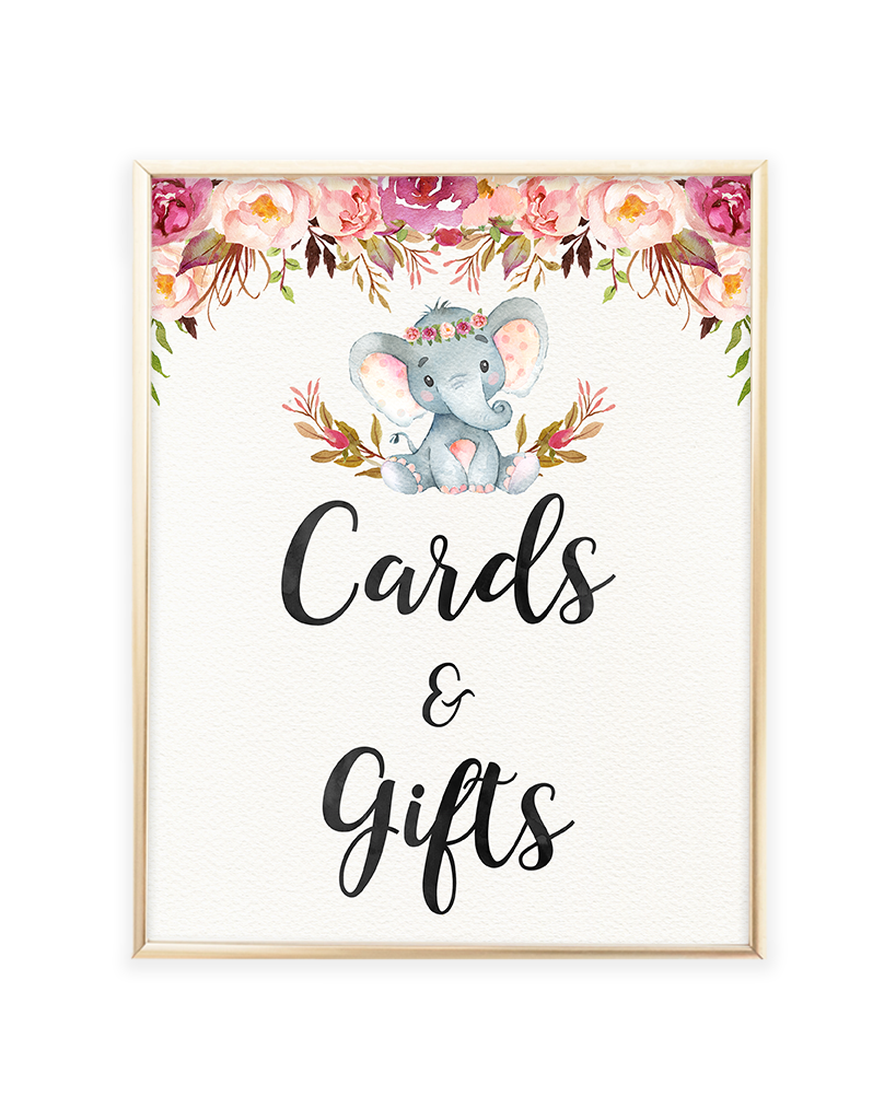 Elephant Baby Shower Cards and Gifts Printable Sign - Let ...