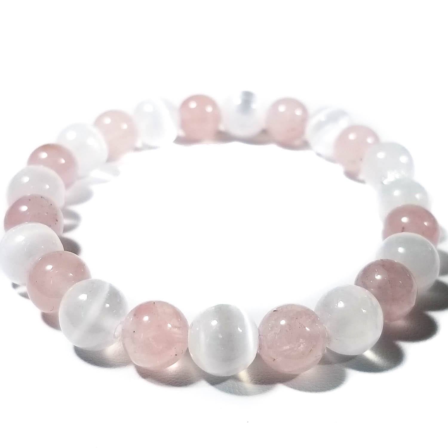 Love Aura Goddess Bracelet -- Rose Quartz & Selenite Bracelet - Mineral ...