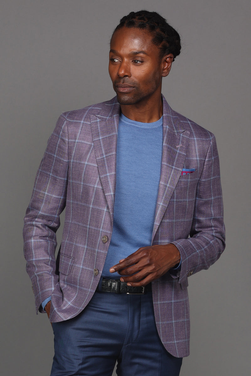 Plum with Sky Window Pane Sport Coat