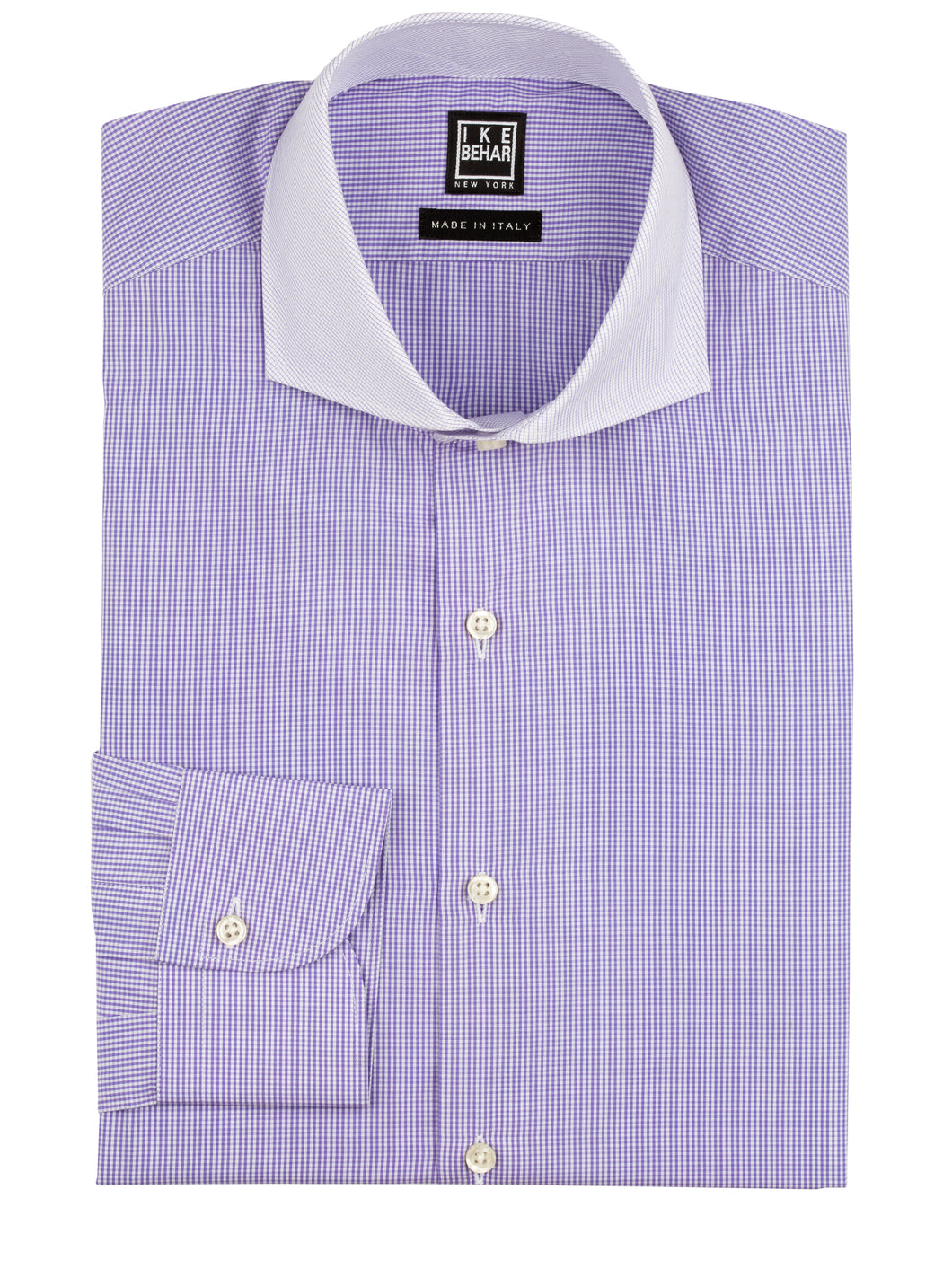 Purple Check-on-Check Contrast Collar Dress Shirt – Ike Behar