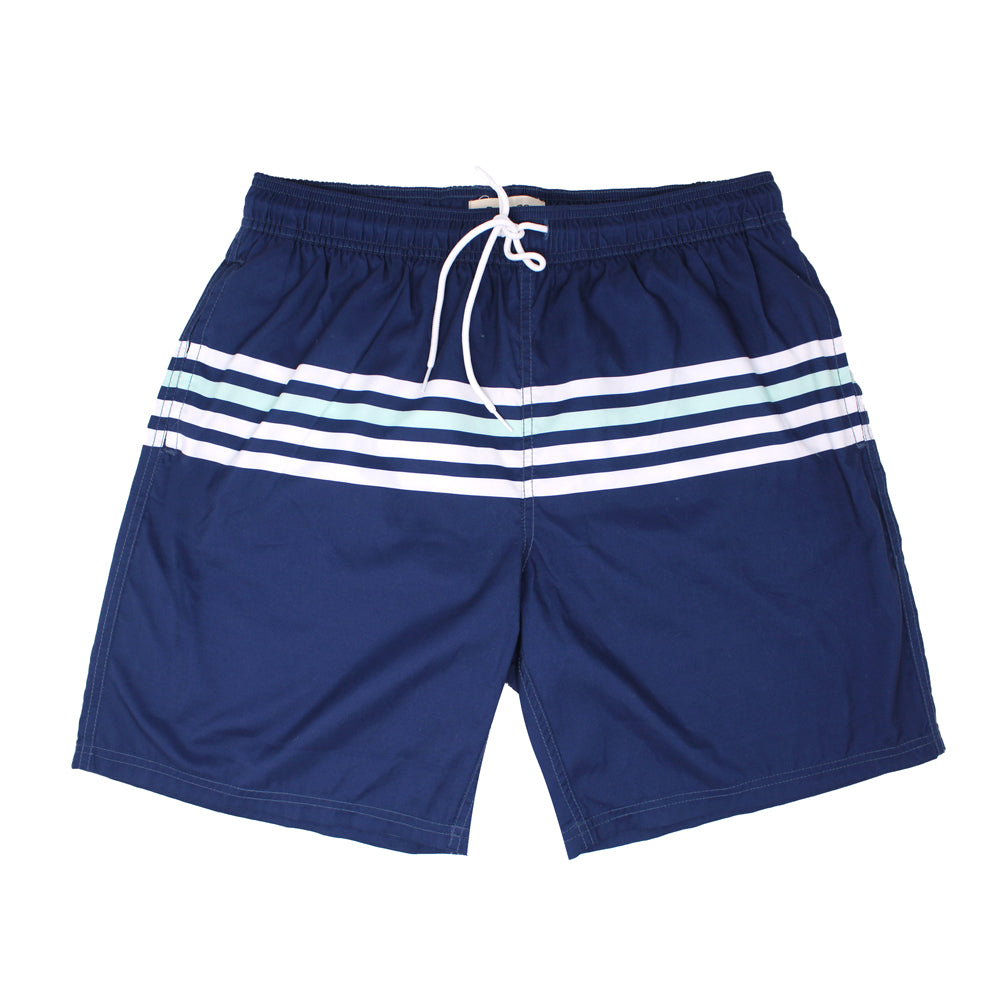 Navy Four Stripe Swim Shorts