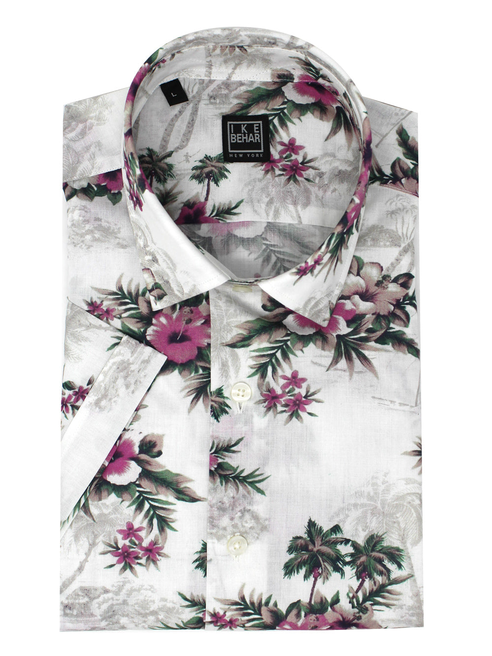 Short Sleeve Tropical Palm Print Sport Shirt