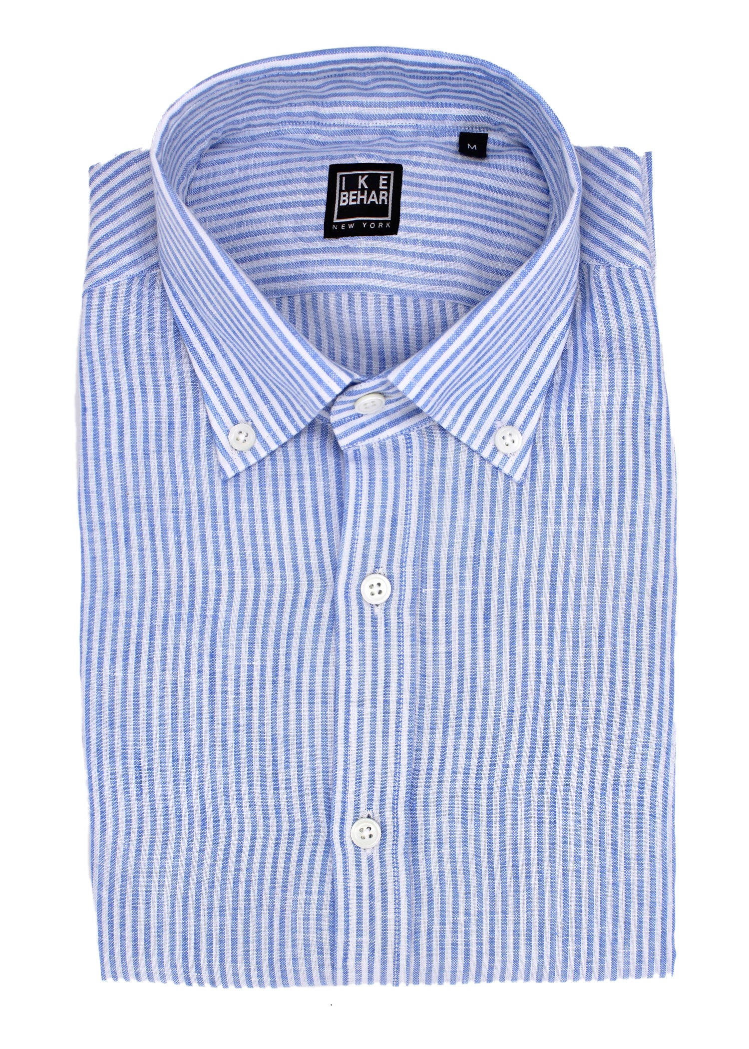 Blue & White Stripe Linen Button Down Sport Shirt
