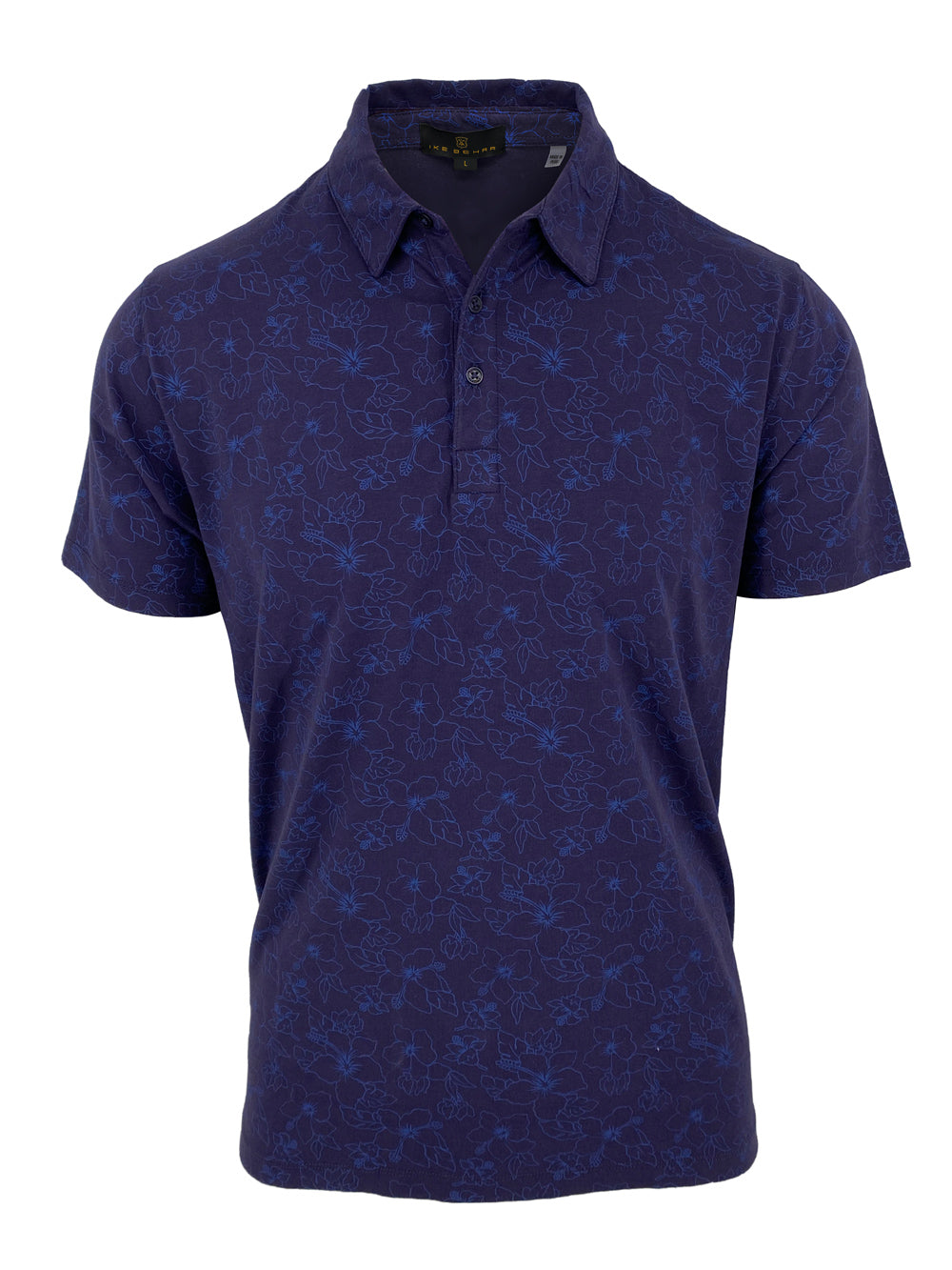 Navy Floral Print Stretch Polo Knit