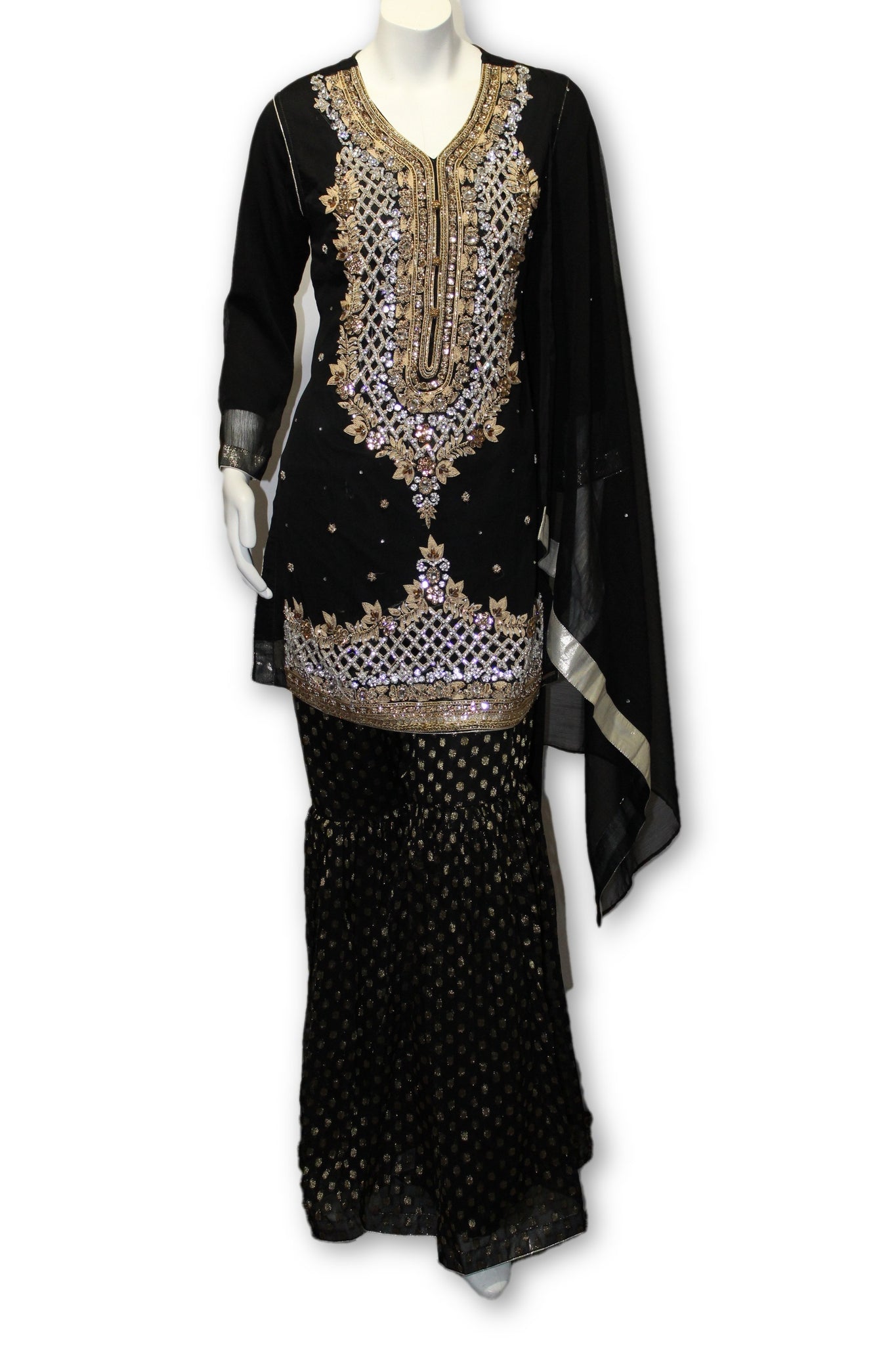 Black Beauty Fancy Wedding 3 Pcs Gharara Pants Suit Pakistani Indian S ...
