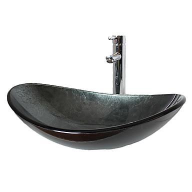 Thelese Rectangular Glass Vessel Sink Black Faucet Set