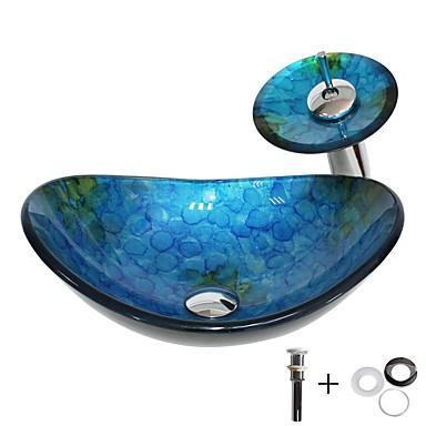 Zeleke Rectangular Glass Vessel Sink Blue Faucet Set