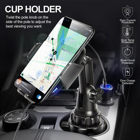 TOPGO Wireless Charger Cup Holder Phone Mount