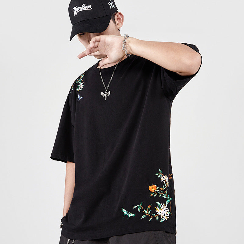 Butterfly & Crane Embroidery T-shirt