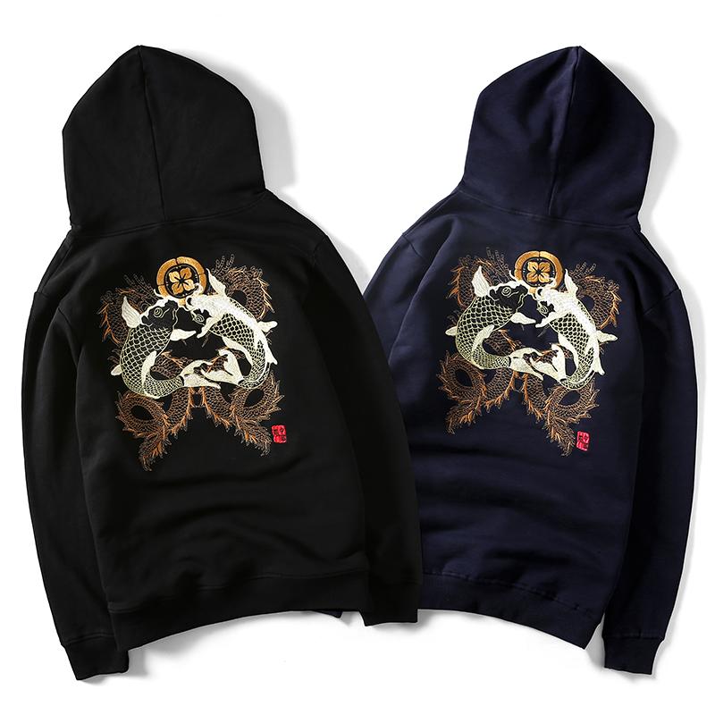 Double Koi & Dragon Embroidered Sukajan Hoodie