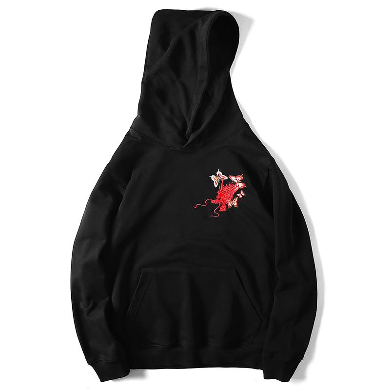 Dragon in Flowers Embroidered Hoodie