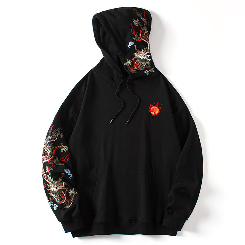 Fiery Pearl Dragon Embroidered Hoodie