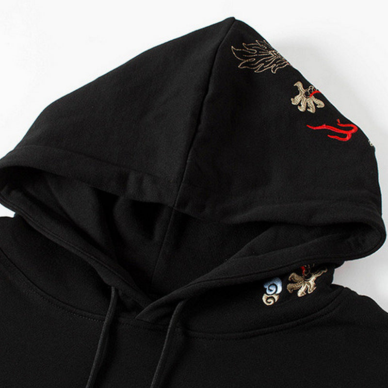 Fiery Pearl Dragon Embroidered Hoodie