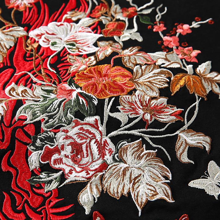 Dragon in Flowers Embroidery T-shirt