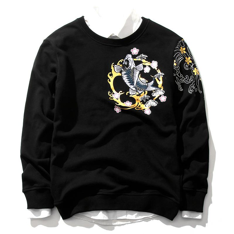 Floral Koi Carp Embroidery Sweatshirt