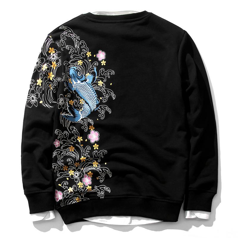 Floral Koi Carp Embroidery Sweatshirt