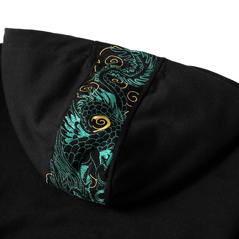 Green Dragon Sleeves Embroidered Hoodie