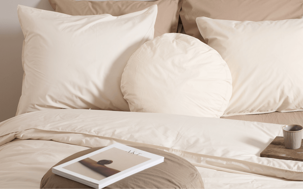 Bedding pillowcases white beige magazine coffee