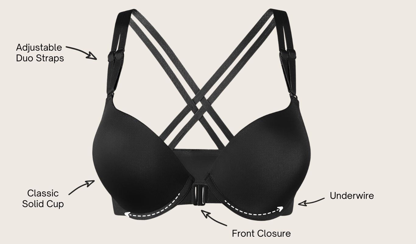 YANDW Front Closure Push Up Bra Strappy Thick Padded Cross