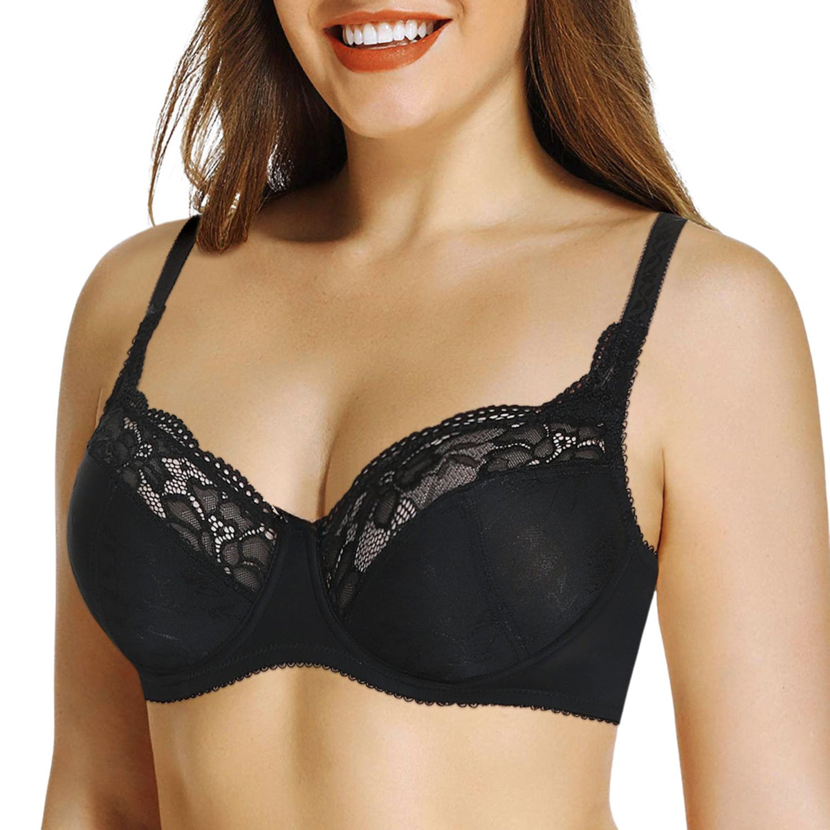  Womens Minimizer Bra Full Coverage Plus Size Underwire Lace  Unlined Sexy Black 36E