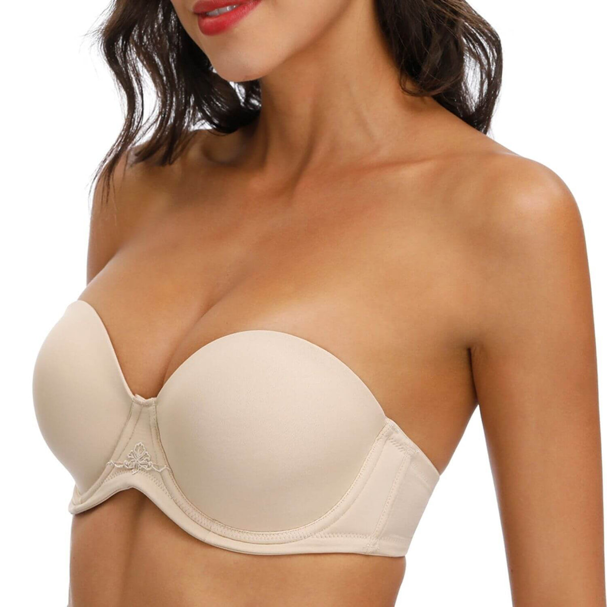  Full Support Non-Slip Convertible Bandeau Bra,Detachable-Strap Bandeau  Bra,Comfort Soft Strapless Push Up Seamless Bralette. (75C, Beige) :  Clothing, Shoes & Jewelry