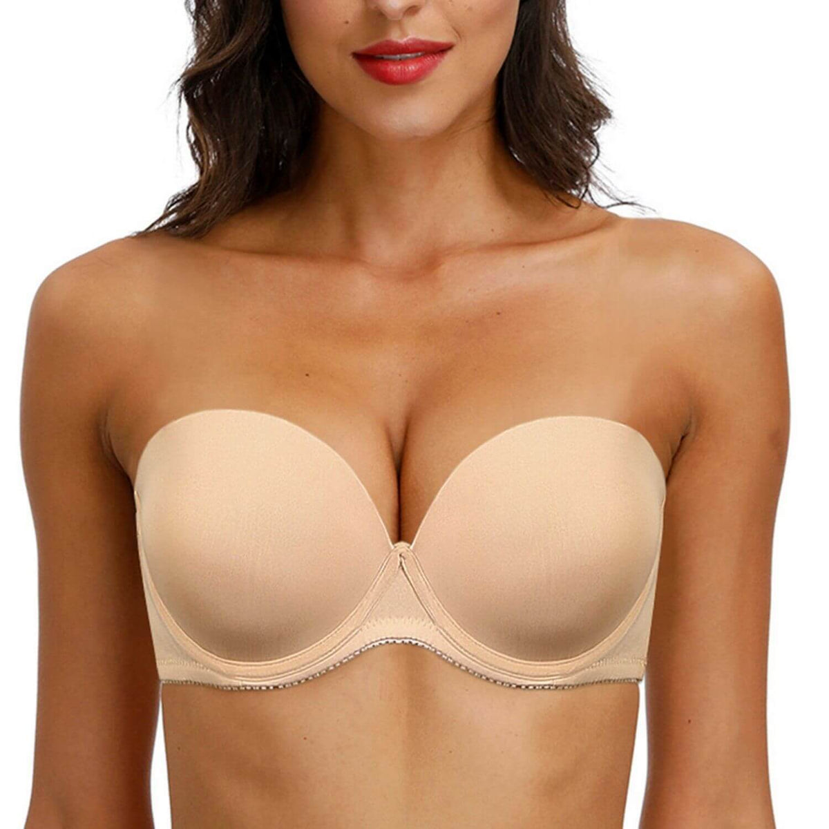 Buy PrettyCat Padded Wired Strapless Push-Up Bra - Beige at Rs.447 online