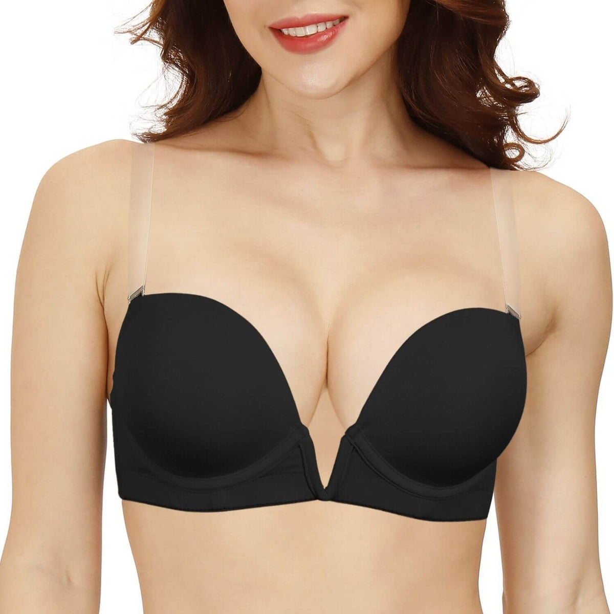 YANDW Front Closure Push Up Bra Strappy Thick Padded Cross Back Add 2 Cup  Plunge Seamless Underwire Bras Black,40D