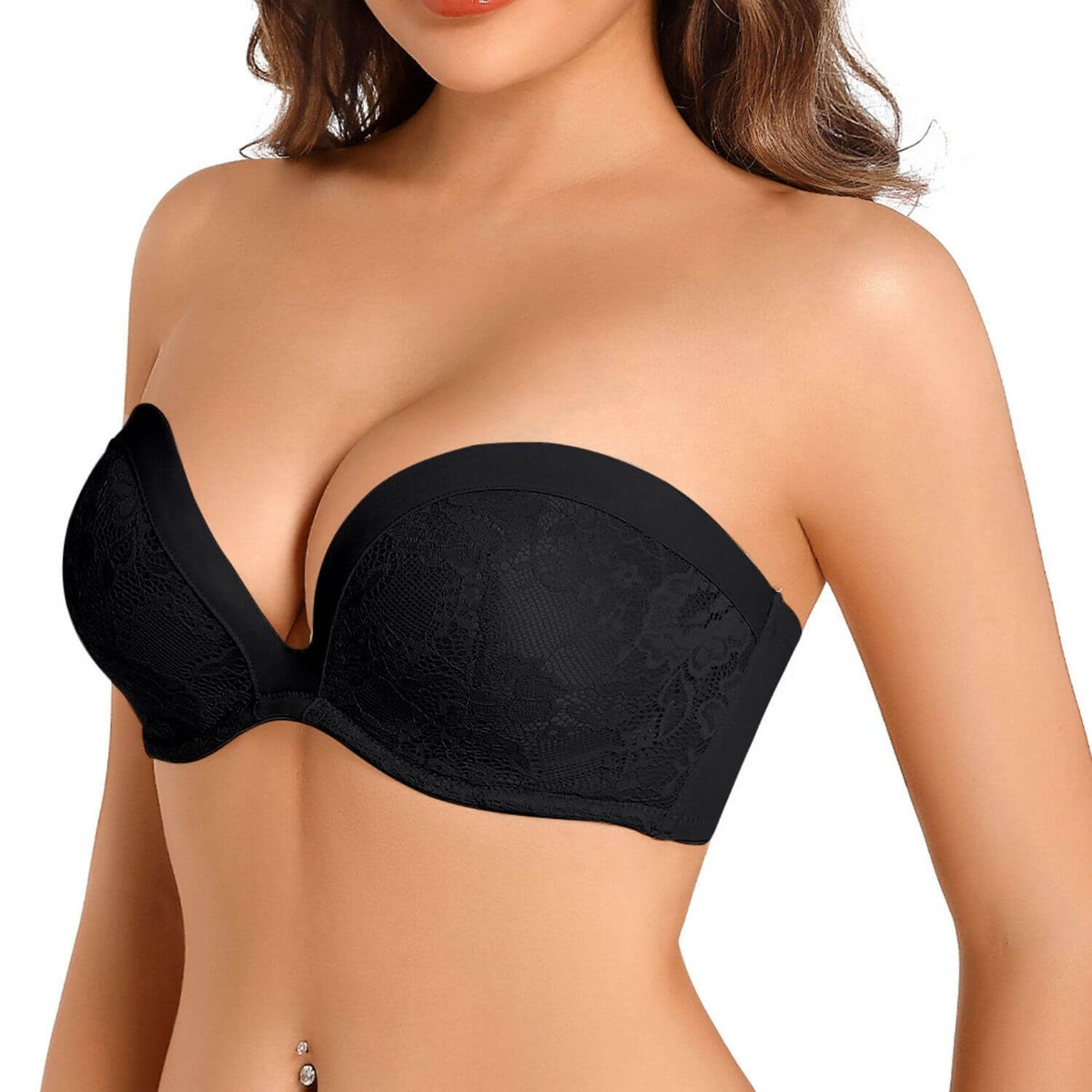  Women's Clear Back Strapless Super Padded Push Up Lace Bra  Convertible Straps Underwire Lift Up Bras Black,30C : Clothing, Shoes &  Jewelry