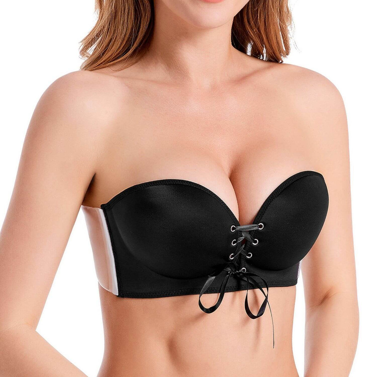 Strapless Push Up Seamless Wireless Bra with Clear Straps
