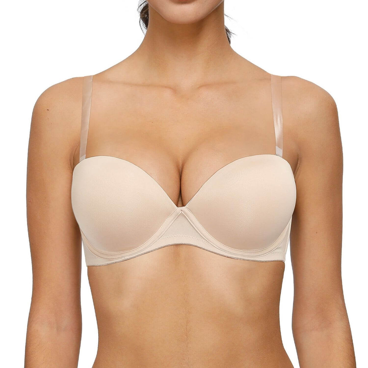 YANDW Front Closure Push Up Bra Strappy Thick Padded Cross Back Add 2 Cup  Plunge Seamless Underwire Bras White,32A 
