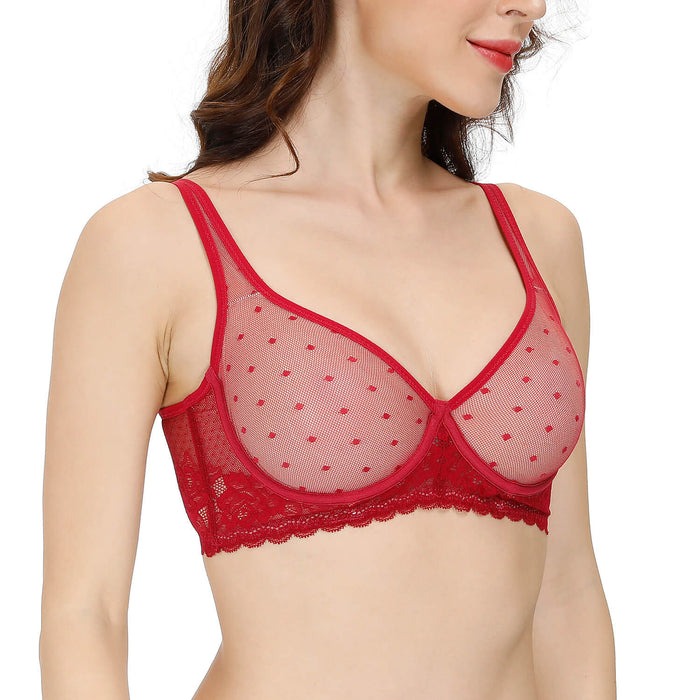 Red Lace Bra, Sexy Unlined Bra For Women