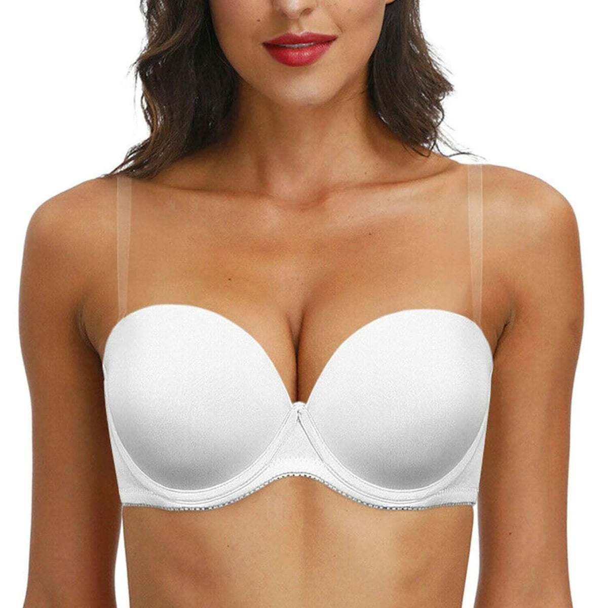 Strapless Push Up Seamless Wireless Bra with Clear Straps
