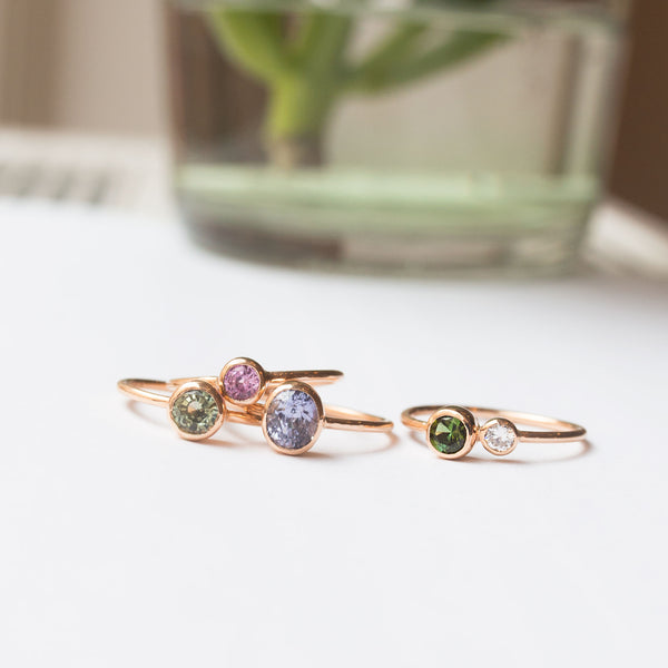 gold rings with gemstones, natural and 18k gold