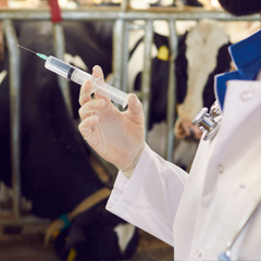 Doctor wearing vinyl gloves and preparing to give an injection