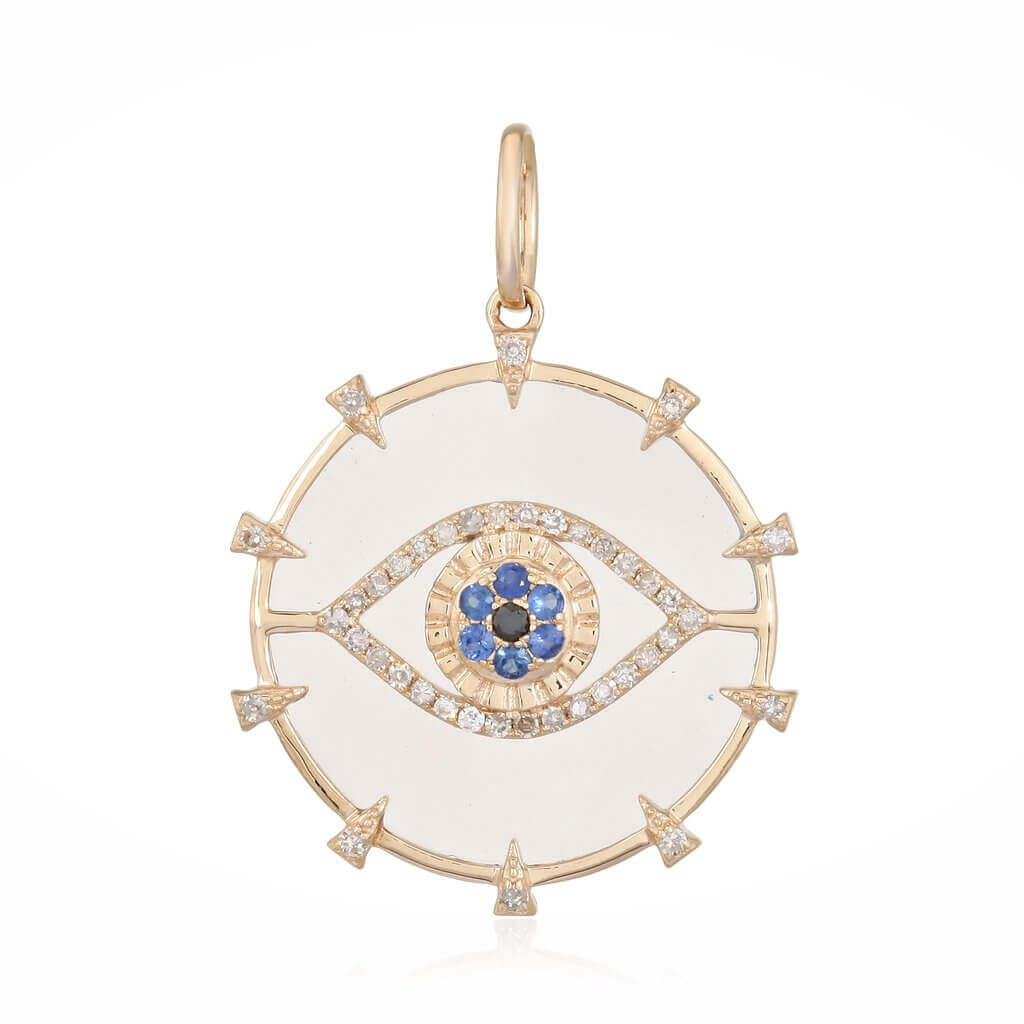 14K Gold Micro Pave Diamond Evil Eye Necklace Charm