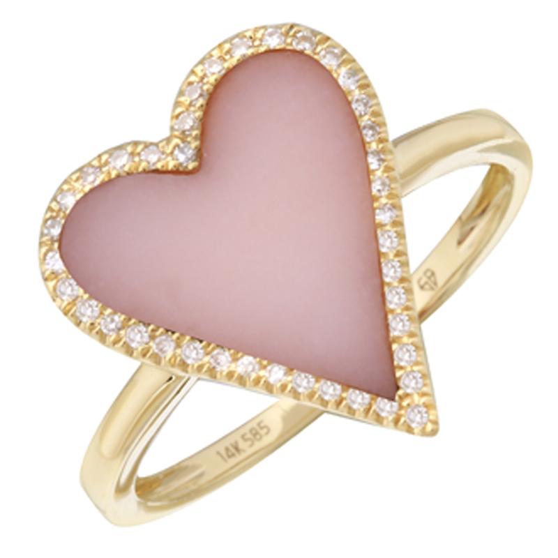 14K Gold Halo Diamond Mother of Pearl Skinny Heart Ring