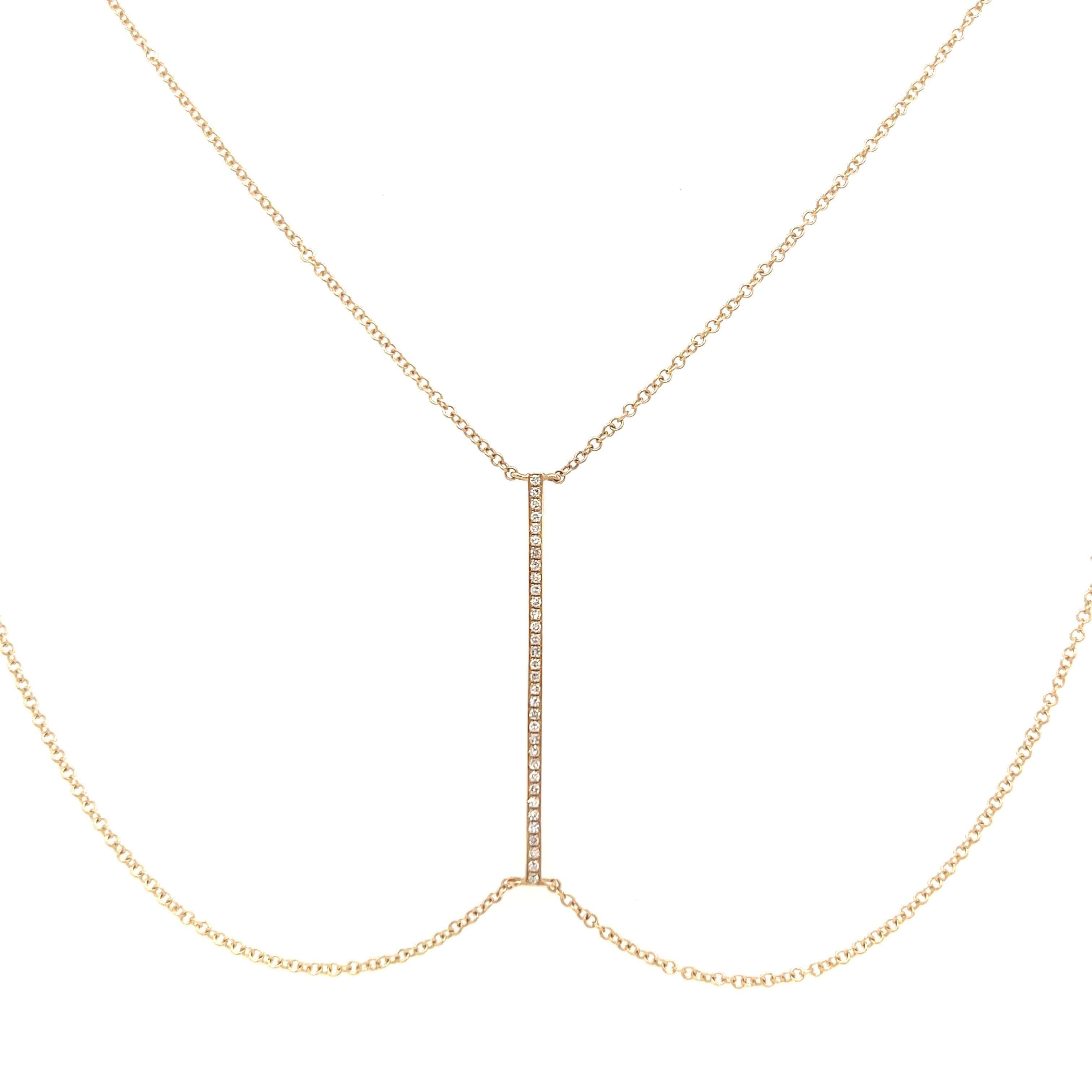 14K Gold Baguette Bezel Stations Diamond Hand Chain