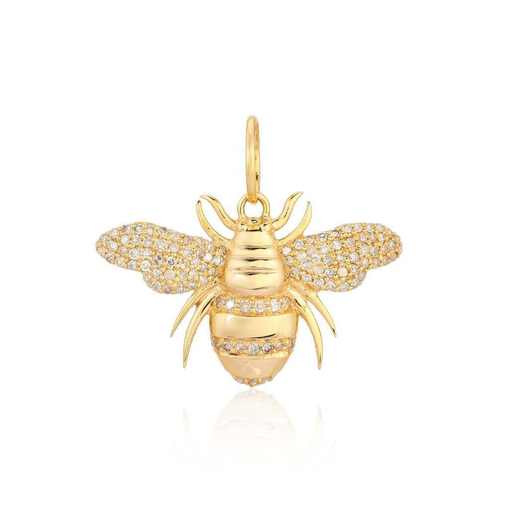 14K Matte Gold Diamond Bee Charm - Unique Gold Charms